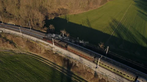 Aerial - Train going into the tunnel Stock Footage 45362783