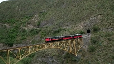 Aerial of train passing through bridge Stock-Footage 65826803