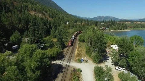 Aerial of Train sitting on the tracks Stock Footage 87720887