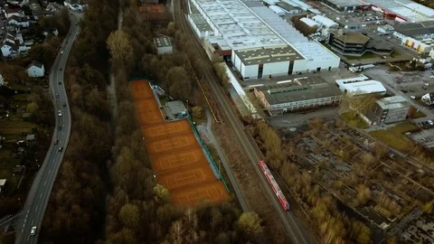 Aerial Train Small Town Stock Footage 104116893