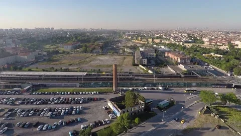 Aerial train station Stock Footage 196189392