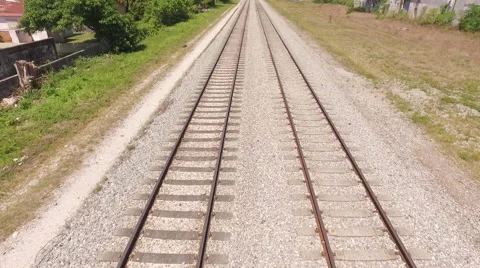 Aerial of Train Tracks 60fps Slow Motion Stock Footage 63210236