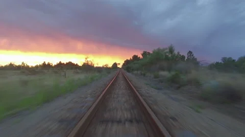 Aerial of Train Tracks Low Fly Over Stock-Footage 65078525