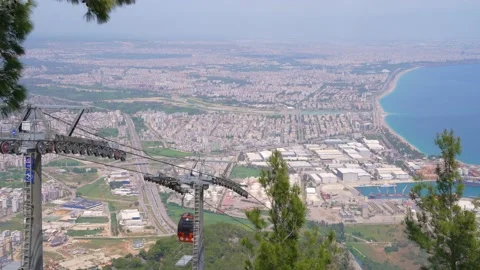 Aerial tramway, sky tram, cable car, ropeway or aerial tram. Antalya. Video stock 203925149