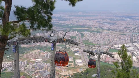 Aerial tramway, sky tram, cable car, ropeway or aerial tram. Antalya. Video stock 203925178