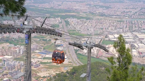 Aerial tramway, sky tram, cable car, ropeway or aerial tram. Video stock 203925202