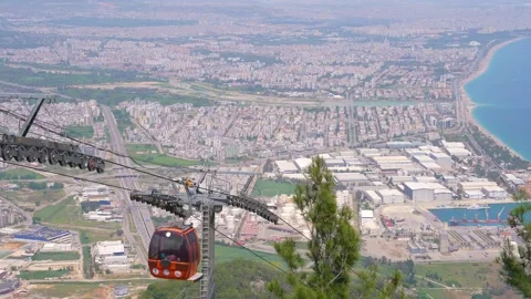 Aerial tramway, sky tram, cable car, ropeway or aerial tram. Antalya. Video stock 203925253