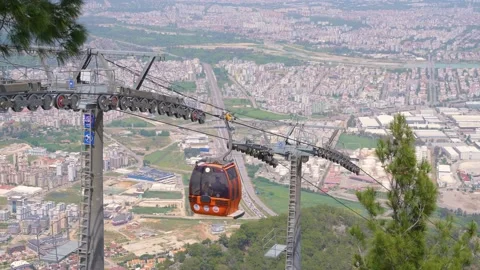 Aerial tramway, sky tram, cable car, ropeway or aerial tram. Video stock 203925280