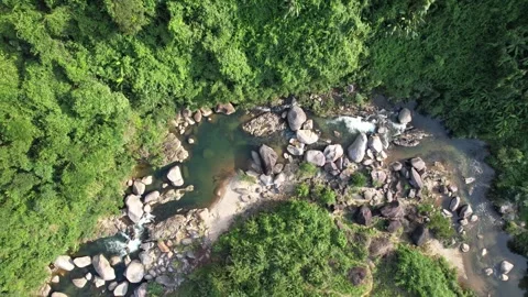 Aerial Tropical River Cascade in Rainforest Stock Footage 264563278