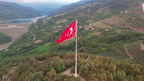 Aerial turkish flag Stock Footage 201697696