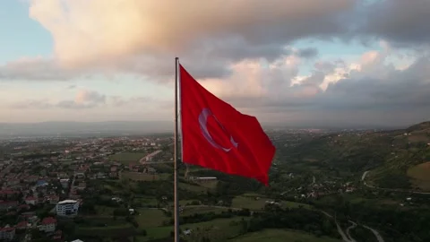 Aerial turkish flag Stock Footage 201698618