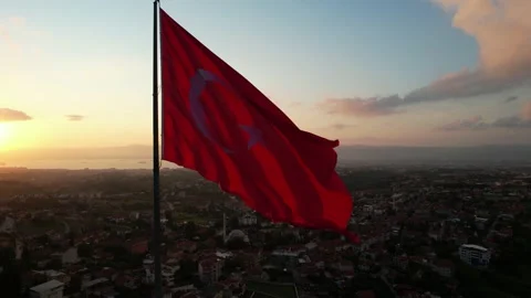 Aerial turkish flag Stock Footage 201886784