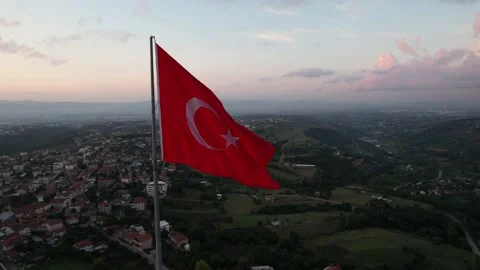 Aerial turkish flag Stock Footage 203792879