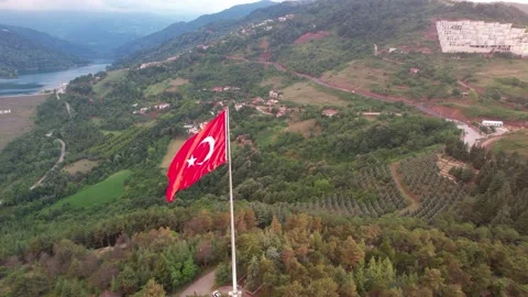 Aerial turkish flag Stock Footage 219259913