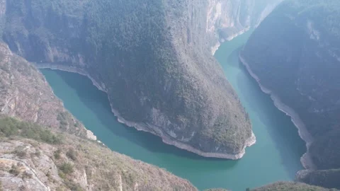 Aerial Turquoise River Through Steep Wushan Small Three Gorges Stock Footage 342306420