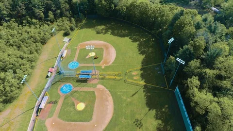 Aerial of Two Baseball Fields in Small Town Vídeo Stock 124369648