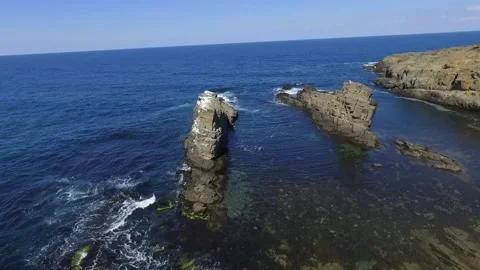 Aerial of two parallel cliffs called Korabite, Bulgaria Video stock 143938786