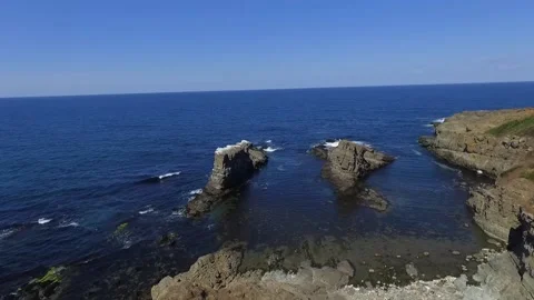 Aerial of two parallel cliffs called Korabite, Bulgaria 스톡 동영상 143938787