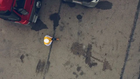 AERIAL. Two workers shake hands and talking about job. Stock Footage 111404923