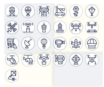 Aerial Ultimate Vector Package with 25 64x64 Regular Line Pixel Optimized Ico Stock Illustration