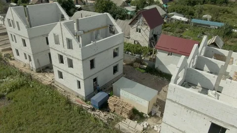 Aerial Unfinished Construction 3 object From Quadrocopter. Stock Footage 115963294