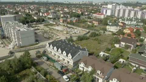 Aerial Unfinished Construction 3 object From Quadrocopter. Kiev new buildings. Stock Footage 119829521