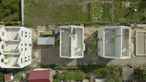 Aerial Unfinished Construction 3 object From Quadrocopter. Stock Footage 119829973