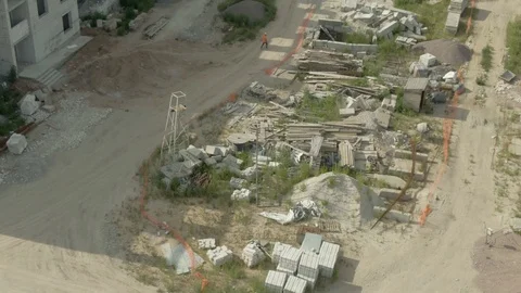 Aerial Unfinished Construction object brick warehouse From Quadrocopter. Video stock 119829899