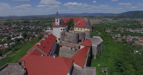 Aerial. The unique sample of fortification architecture. Mukachevo castle. Stock Footage 52361562