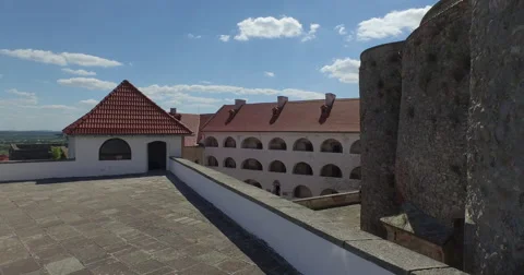 Aerial. The unique sample of fortification architecture. Mukachevo castle. Stock Footage 52361886