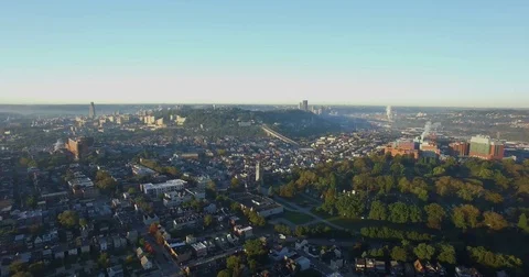 Aerial Urban City Pittsburgh Historic Neighborhood Stock Footage