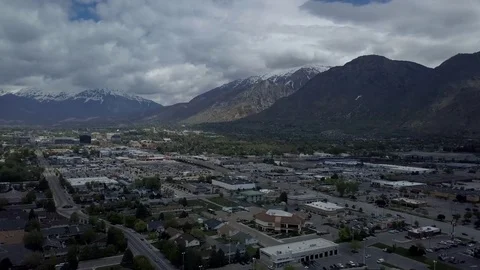 Aerial urban city Provo Utah business traffic fast motion 4K Stock Footage