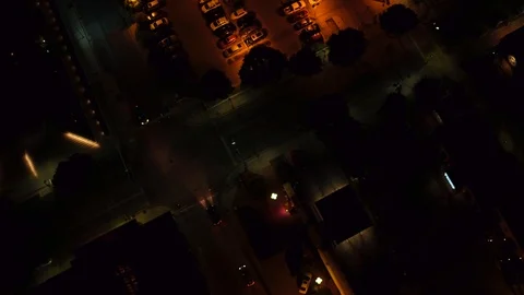 Aerial of Urban City Streets at Night Stock Footage