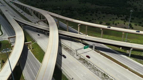 Aerial US 290 Interchange Sweeping Curved Flyover Ramps Manor Texas Part 4 of 5 Stock Footage 336251517