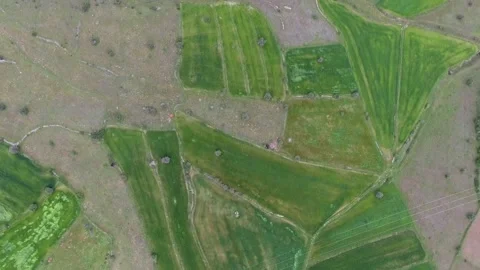 Aerial USA farmland patchwork fields hills cultivated plains rural terrain 스톡 동영상 333838324
