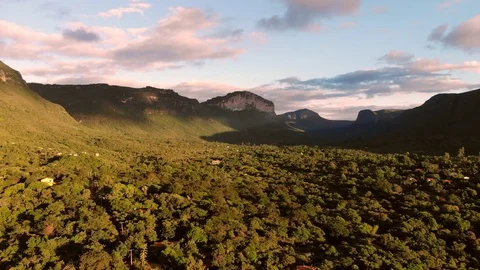 Aerial of Vale do Capao magic hour. Chapada Diamantina, Bahia, Brazil. Stock Footage 113731834