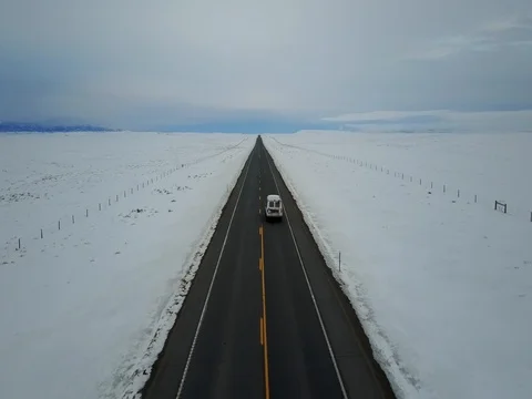 Aerial van on the winter road Stock Footage 75601685