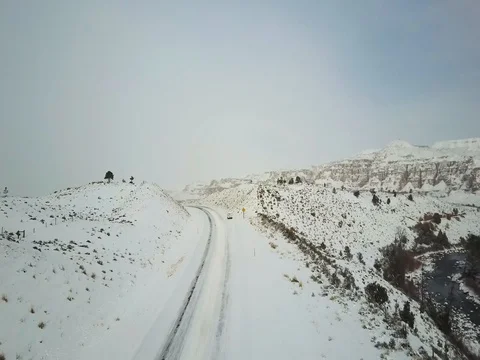 Aerial van on the winter road Stock Footage 75602551
