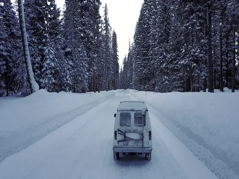 Aerial van on the winter road Stock Footage 75656514