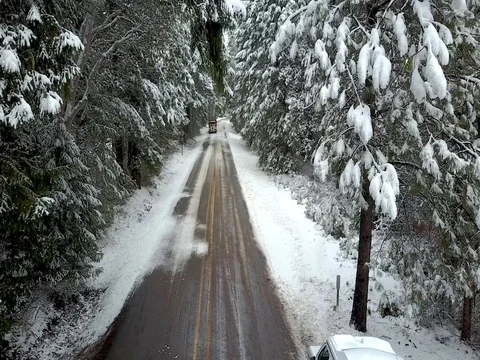 Aerial van on the winter road Stock Footage 75667093