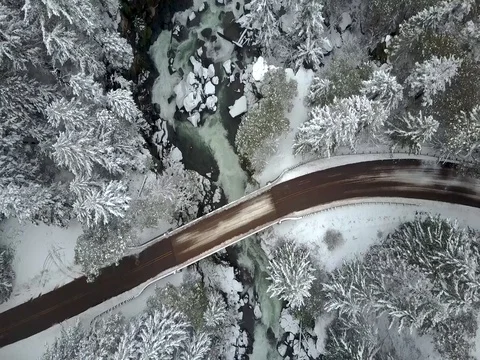 Aerial van on the winter road Stock Footage 75667095