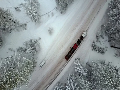 Aerial van on the winter road Stock Footage 75667099