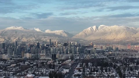 Aerial Vancouver Canada Snow on the city Sunny Day Stock Footage