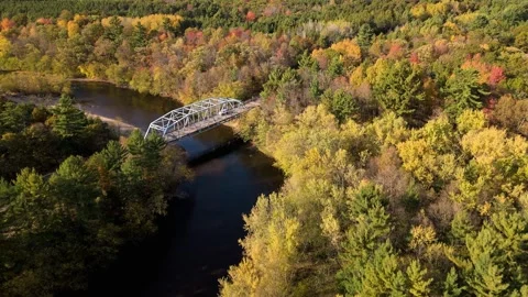 Aerial veiw of D bridge with fall colors Stock Footage 297281086