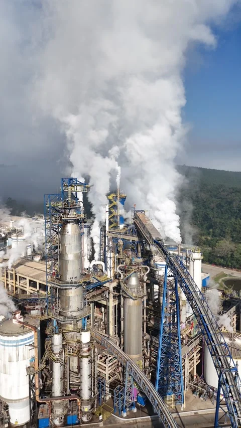 Aerial vertical drone view of a paper and pulp industry Stock Footage 313299594