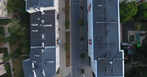 Aerial Vertical Overhead Rooftop View Of Apartment Complex Area Stock Footage 93260301
