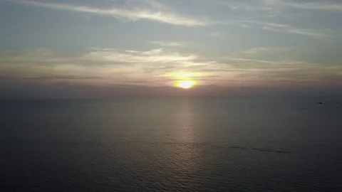 Aerial vertical pano view (from bottom to top): The tropical sea sunset Stock Footage 71942111