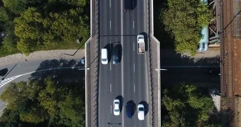 Aerial Vertical Road Overpass. Busy Route. Top Down Shot. Beautiful Angle Stock Footage
