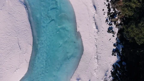 Aerial vertical shot of thawed river in spring Stock Footage 104024047