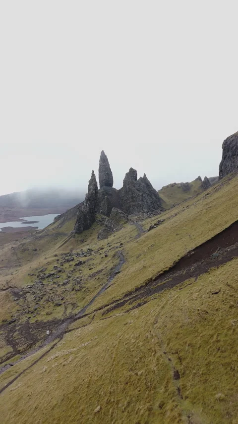 Aerial vertical of The Storr on Isle of Skye Stock Footage 334647979